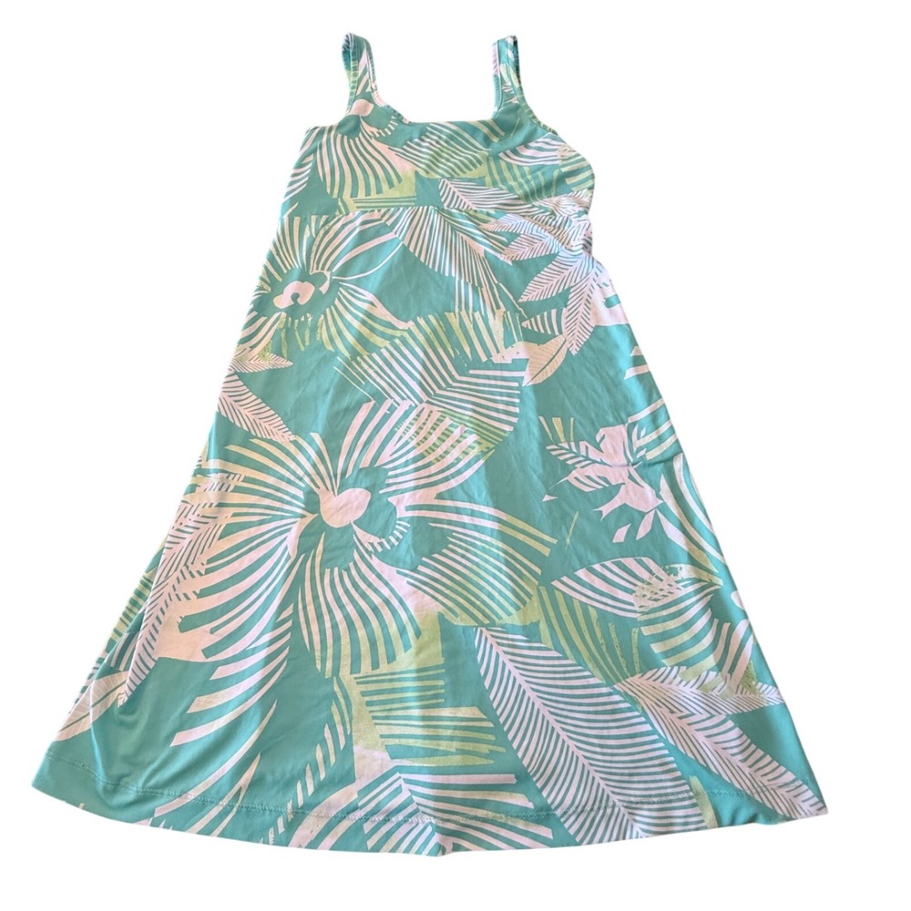 Columbia PFG Freezer Dress Womens Small S Teal Green Tropical Palm Leaf A-Line